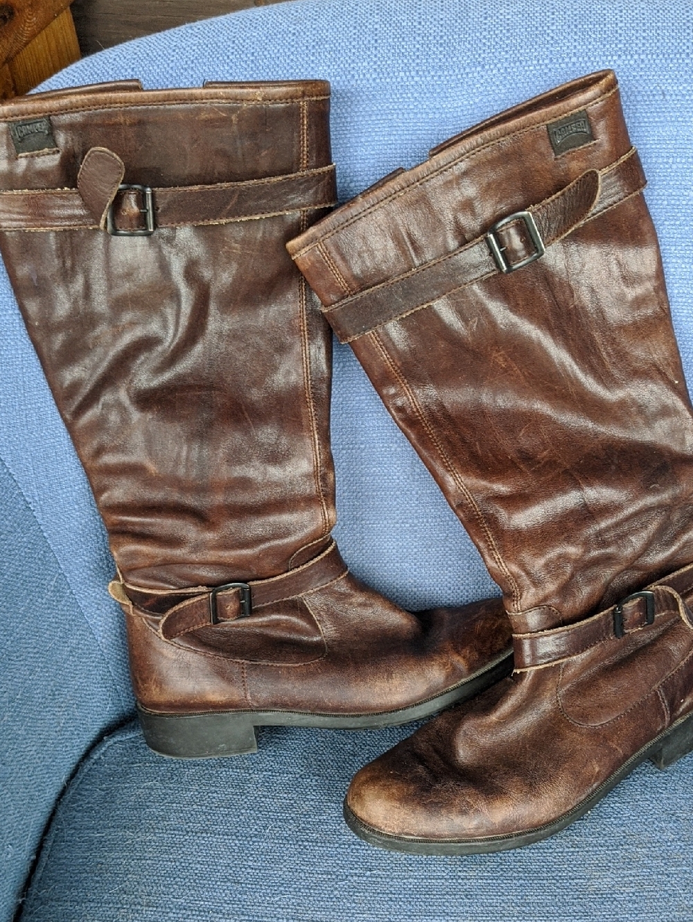 Brown Leather Buckle Riding Boots